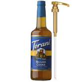 Torani botella frontal Belgian Cookie mostrando presentación y uso práctico