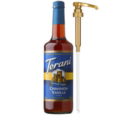 Torani botella frontal cinnamon vanilla mostrando tamaño y elegancia