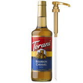 Torani botella frontal mostrando Bourbon Caramel y su presentación premium