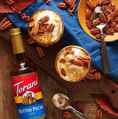 Etiqueta y lista de ingredientes Torani Butter Pecan, útil para verificar alérgenos