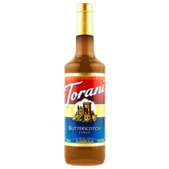 Torani botella frontal 750 mL mostrando diseño y capacidad, ideal para cafeterías