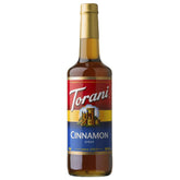 Torani botella frente mostrando jarabe canela y uso versátil