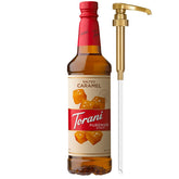 Torani botella frontal de Puremade Caramelo Salado mostrando etiqueta clara y volumen