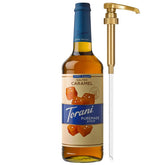 Torani botella frontal mostrando caramelo salado, conveniencia y sabor