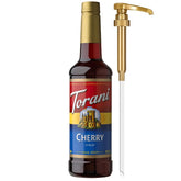 Torani jarabe cereza botella frontal, color vibrante y fácil servicio