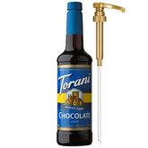 Torani jarabe chocolate frente de la botella con diseño claro y práctico
