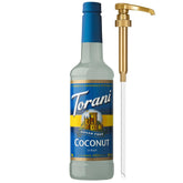 Torani botella frontal 750 ml coco, presentación clara y uso eficiente