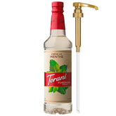 Torani botella frontal mostrando etiqueta y volumen para preparación precisa