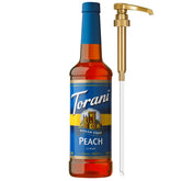 Torani botella de durazno frente con diseño visible y porción grande