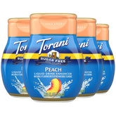 Torani durazno frente del empaque mostrando el diseño y tamaño práctico