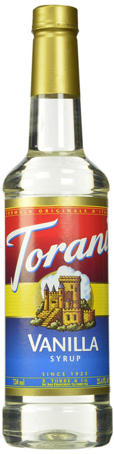 Torani envase frontal mostrando la botella y su beneficio de uso fácil
