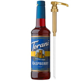 Torani botella frontal 750 ml con sabor frambuesa muestra atractivo