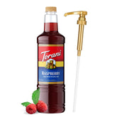 Torani frambuesa botella frontal mostrando presentación y facilidad de uso