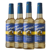 Torani botella frontal French Vanilla sin azúcar, identifica el producto y su volumen