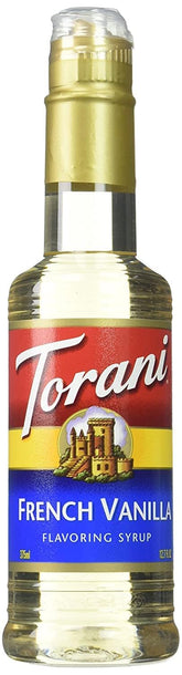 Torani French Vanilla frontal mostrando etiqueta clara y beneficio de sabor consistente