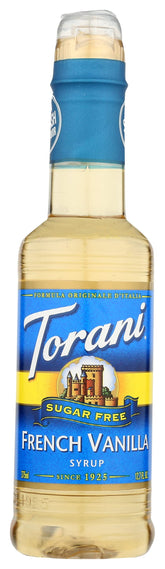 Torani bottle frontal mostrando etiqueta y tamaño, ideal para personalizar bebidas
