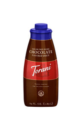 Torani botella frontal chocolate oscuro mostrando el envase grande y práctico