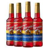 Torani frambuesa frente pack mostrando botellas y beneficio de stock prolongado