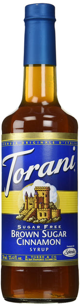 Torani botella frontal brown sugar cinnamon, identifica sabor y volumen