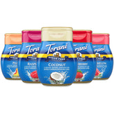 Torani pack frontal 5 sabores mostrando botellas compactas y variedad