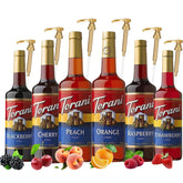 Botellas Torani Fruit Bowl pack frontal con seis sabores y beneficio de variedad