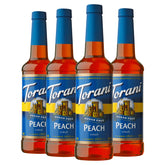 Torani presentación frontal de pack de 4, aporte de sabor consistente