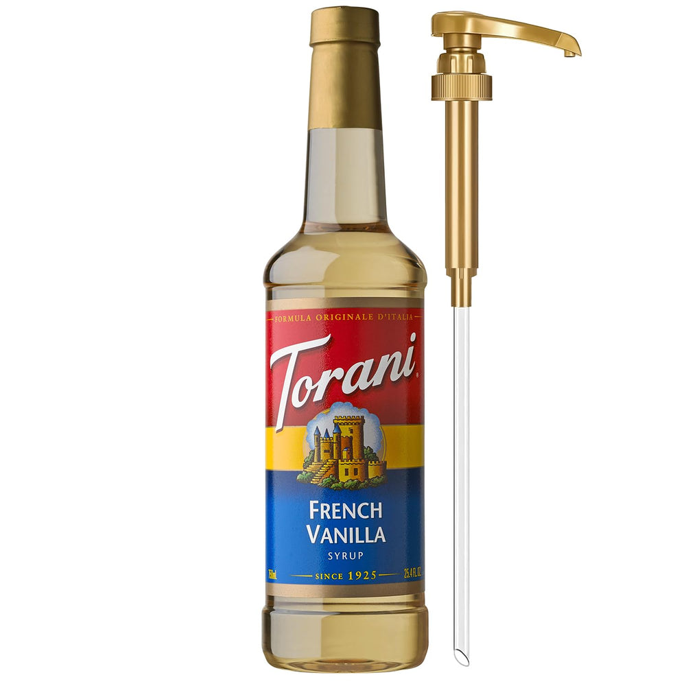Torani botella frontal mostrando etiqueta y volumen, útil para elegir producto