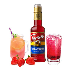 Torani etiqueta de fresa legible con información del producto visible