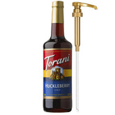Torani botella frontal mostrando sirope huckleberry y presentación premium