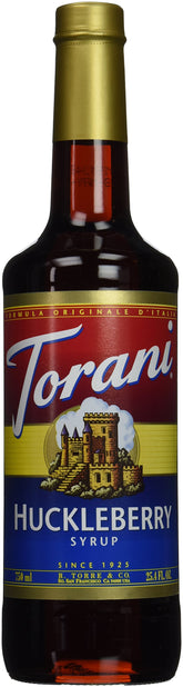 Torani HUCKLEBERRY PET 750 ml vista frontal con etiqueta y colores vivos