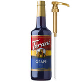 Torani jarabe de uva frontal botella de vidrio, presentación profesional