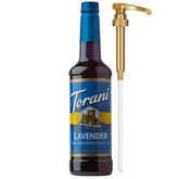 Torani lavanda botella frontal mostrando marca y volumen, ideal para recetas