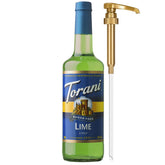 Torani botella frente mostrando etiqueta lima y ahorro de calorías