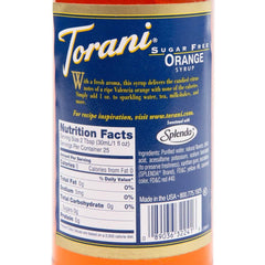 Torani etiqueta naranja detallada, identificación clara y beneficios