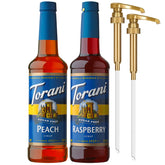 Torani pack frambuesa y durazno vista frontal para identificar sabores
