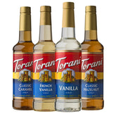 Torani pack frontal cuatro botellas mostrando variedad y ahorro