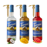Torani pack frontal con Mango, Coconut y Watermelon sugar free mostrando variedad y ahorro