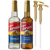 Torani pack frontal con botellas vainilla y caramelo para preparación rápida