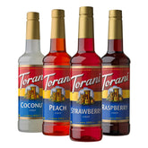 Torani pack frutal frente mostrando cuatro sabores y atractivo visual