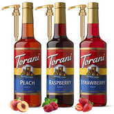 Torani pack frente con durazno fresa frambuesa y beneficio conveniencia