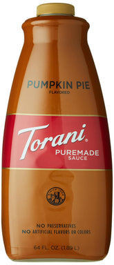 Torani botella frontal mostrando etiqueta y volumen 64 oz, ideal para cafeterías