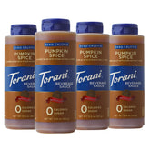 Torani botella frontal mostrando etiqueta y diseño, versátil en bebidas