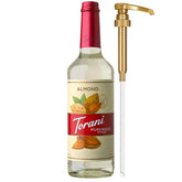 Torani botella frontal de Puremade Almond mostrando diseño y capacidad