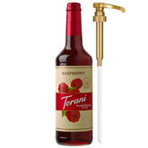 Torani Puremade Raspberry vista frontal botella vidrio, presentación profesional