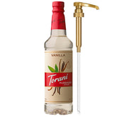 Torani botella frontal mostrando la marca y volumen 750 ml para uso confiable