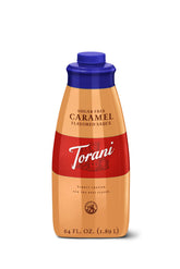 Torani salsa caramel sin azúcar vista frontal del envase mostrando tamaño grande y diseño