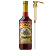 Torani tamarindo botella frontal mostrando diseño y capacidad como opción versátil