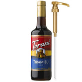 Torani botella frontal de tiramisú con etiqueta visible y presentación profesional