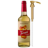 Torani botella frontal mostrando etiqueta y tamaño, ideal para barras