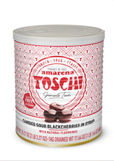 Toschi: lata frontal con cerezas amarena listadas para bar